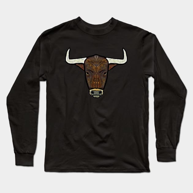 Bull Head Long Sleeve T-Shirt by Mark Ewbie